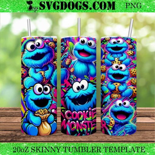 Cookie Monster 20oz Tumbler Wrap PNG, Sesame Street PNG