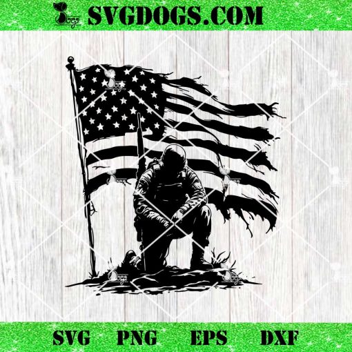 Kneeling Soldier American Flag SVG