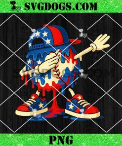 4th Of July Dabbing Baseball Drip Ice Cream PNG, Baseball July PNG