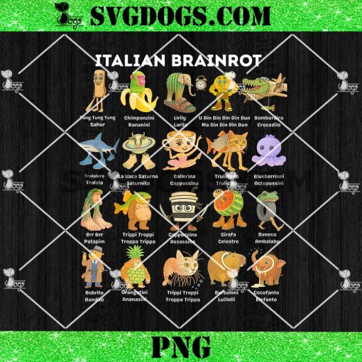 Types of Italian Brainrot Meme PNG, Character Hand Drawn for Kids PNG