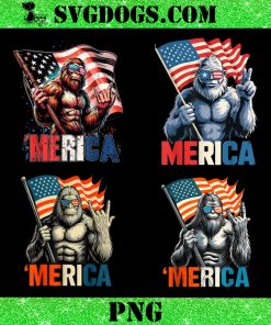 Bigfoot Merica American Flag Patriotic 4th Of July PNG Bundle