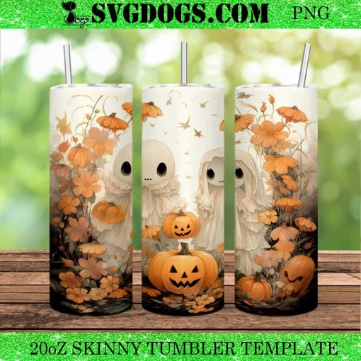 Boo Ghost Halloween Pumpkins Farm 20oz Tumbler Wrap PNG