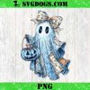 Halloween Blue Denim Ghost PNG, Coquette Blue Floral Halloween Bow Ghost PNG