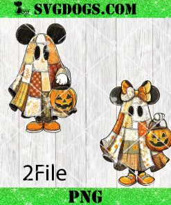 Halloween Floral Mickey Mouse Couple PNG, Preppy Halloween Mouse And Friend Ghost PNG