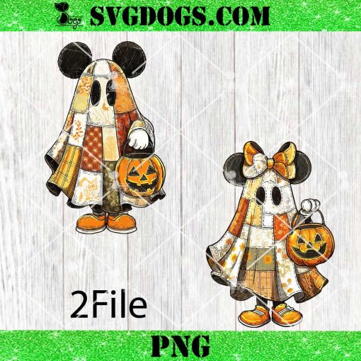 Halloween Floral Mickey Mouse Couple PNG, Preppy Halloween Mouse And Friend Ghost PNG