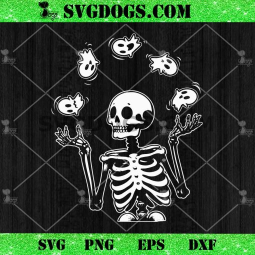 Halloween Skeleton Juggling Ghosts SVG, Dancing Skeleton SVG
