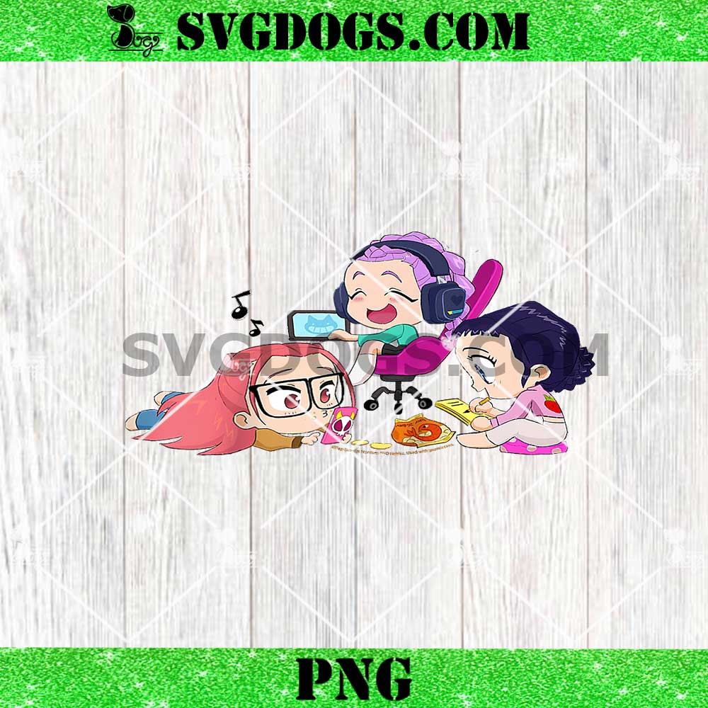 Chibi Huntrix Chillin at Home Raglan Baseball PNG, KPop Demon Hunters PNG Chibi Huntrix Chillin at Home Raglan Baseball PNG, KPop Demon Hunters PNG