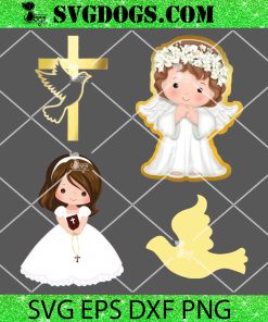 Wedding Icons PNG Bundle, Baptism Angel PNG, Cross With Dove PNG