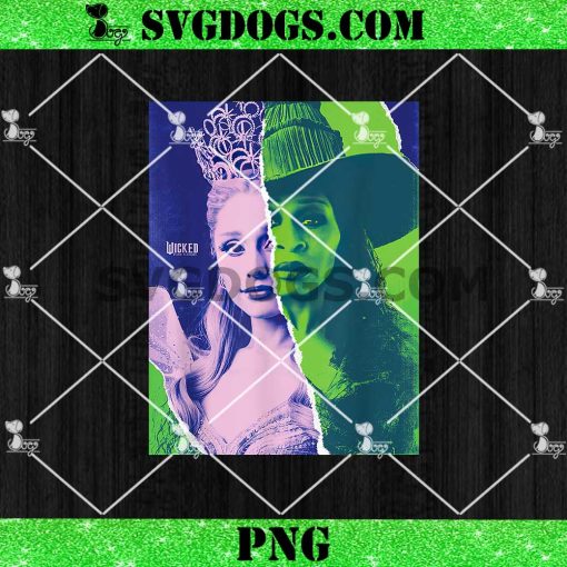 Wicked For Good Glinda and Elphaba Split Portrait PNG