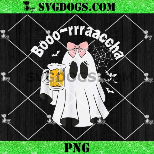 Boo-Racha Cute Ghost Coquette Beer PNG, Party Halloween PNG