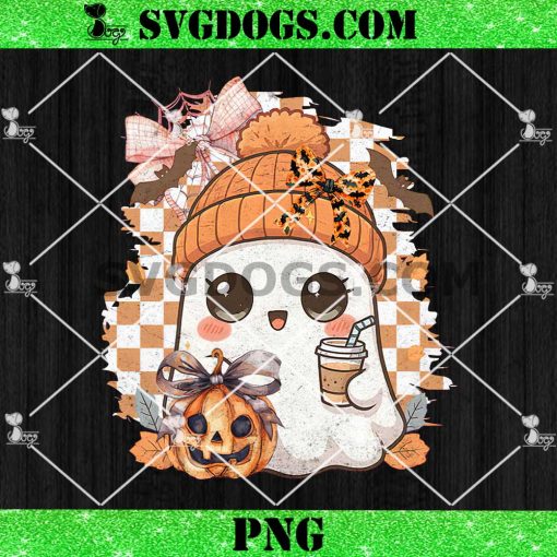 Coquette Kawaii Ghost Pumpkin Spice PNG, Halloween Ghost PNG