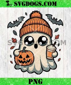 Cute Ghost Pumpkin Spice Fall PNG, Halloween Ghost PNG