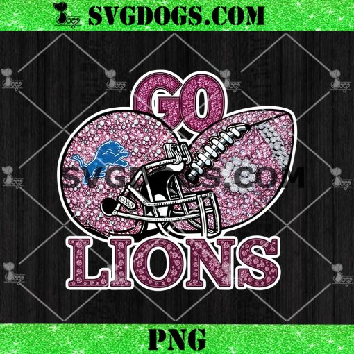 Go Lions Sequin Rhinestone Pink PNG, Detroit Lions Football PNG
