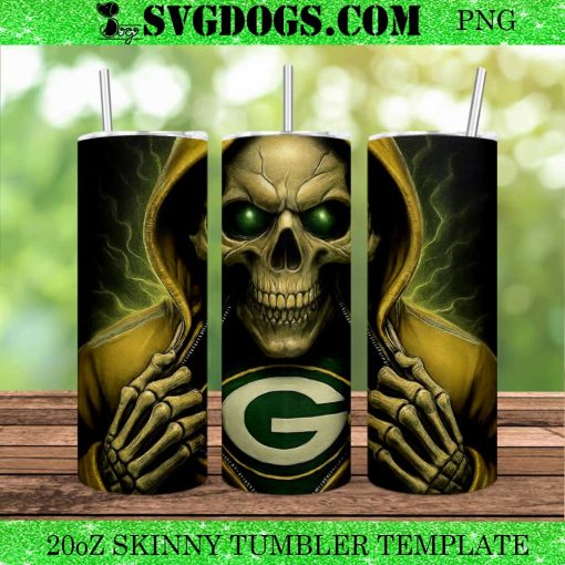 Green Bay Packers Skeleton Skull 20oz Tumbler Wrap PNG