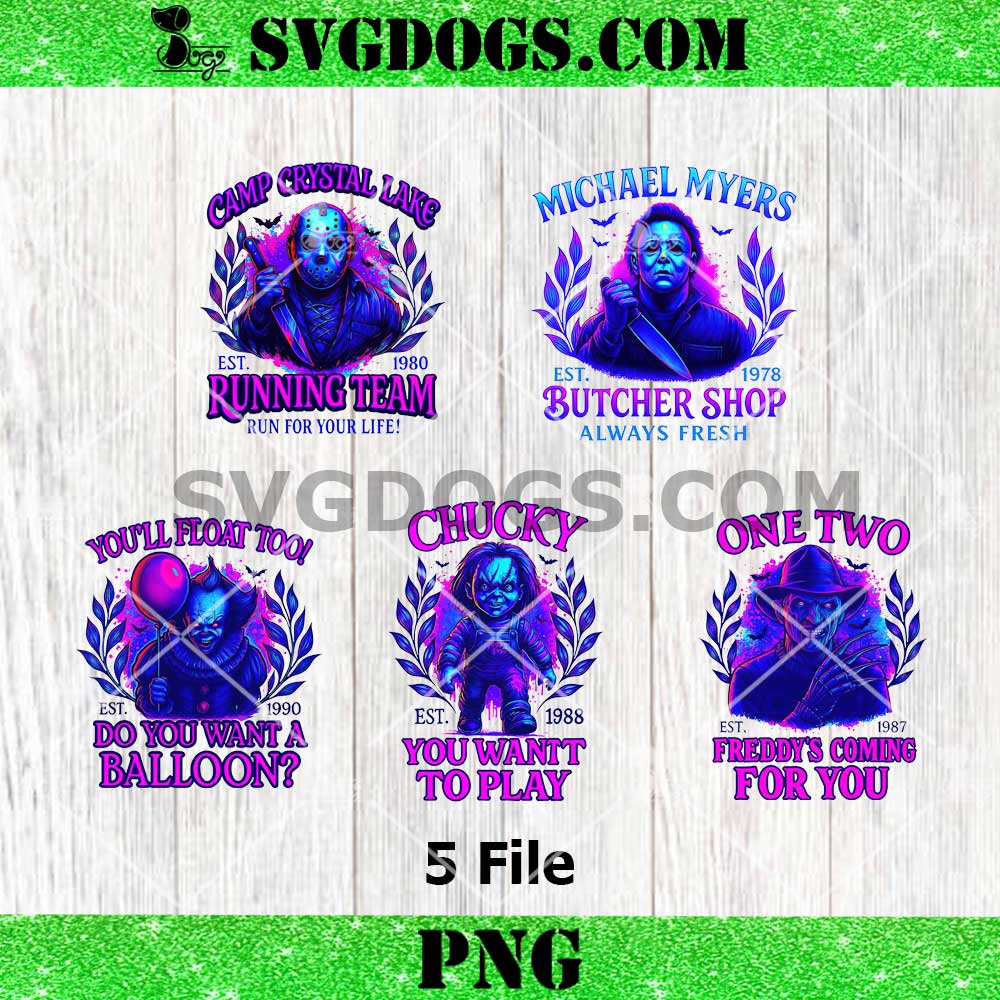 Halloween Horror Neon Friends PNG Bundle, Horror Movie PNG Halloween Horror Neon Friends PNG Bundle, Horror Movie PNG