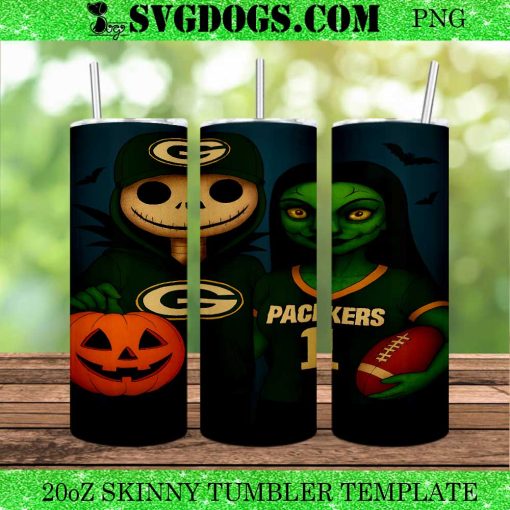 Jack And Sally Green Bay Packers 20oz Tumbler Wrap PNG, Packers Halloween PNG