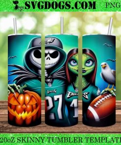 Jack And Sally Philadelphia Eagles 20oz Tumbler Wrap PNG, Eagles NFL Halloween PNG