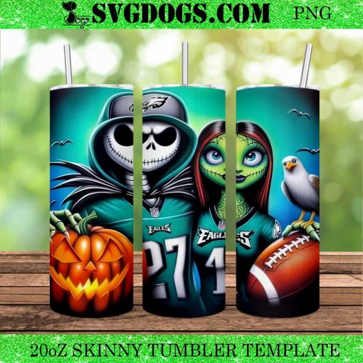Jack And Sally Philadelphia Eagles 20oz Tumbler Wrap PNG, Eagles NFL Halloween PNG