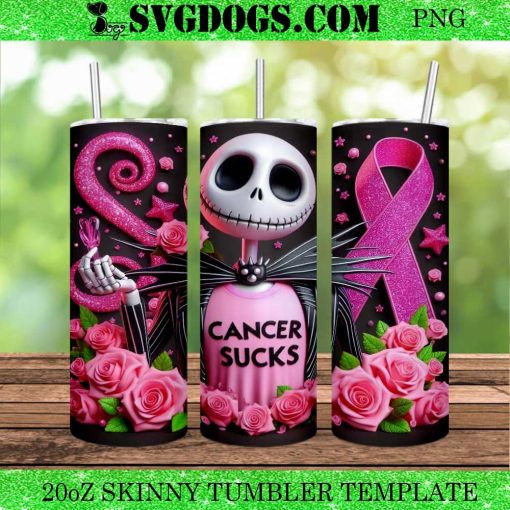 Jack skellington Cancer Sucks 20oz Tumbler Wrap PNG, Halloween Breast Cancer PNG