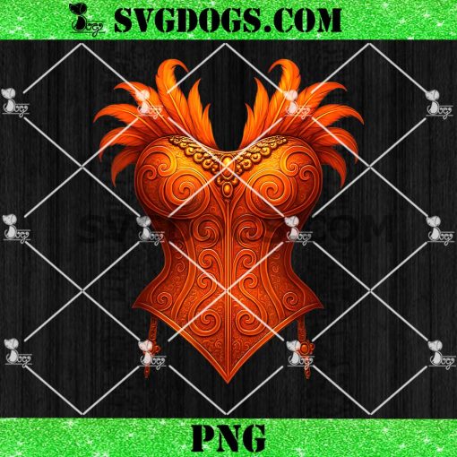 Showgirl Costume Illusion Orange Corset Feather PNG, Halloween PNG