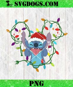 Stitch Christmas Lights PNG, Stitch Santa PNG