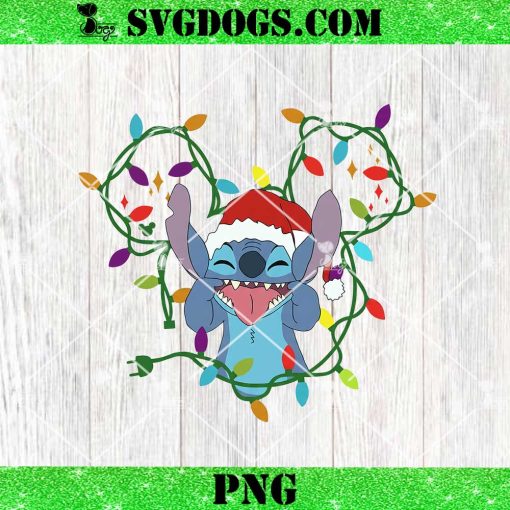 Stitch Christmas Lights PNG, Stitch Santa PNG